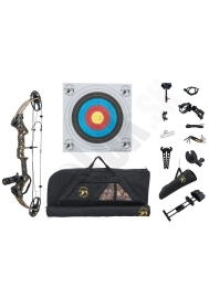 Topoint M1 Deluxe kladkový luk veľký kompletný set camo 20-70 lbs komplet s taškou, loveckým držiakom a stojanom (12473)