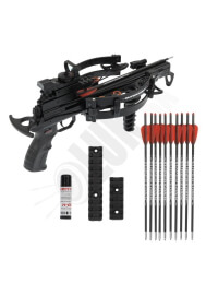 Krátka silná ručná reverzná pištoľová kuša bez pažby SUPERSONIC REV FMA 120 lbs až 420 fps v sete s 10 šípami (80236)